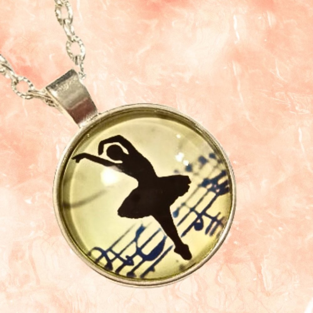 Ballet Dancer Silver Cabochon Necklace